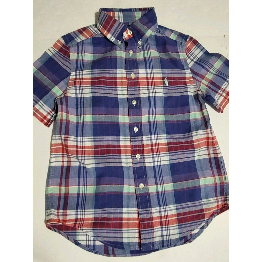 (#7) Ralph Lauren Boys Multicolor Size S/P (8) Plaid Short Sleeve Button Down